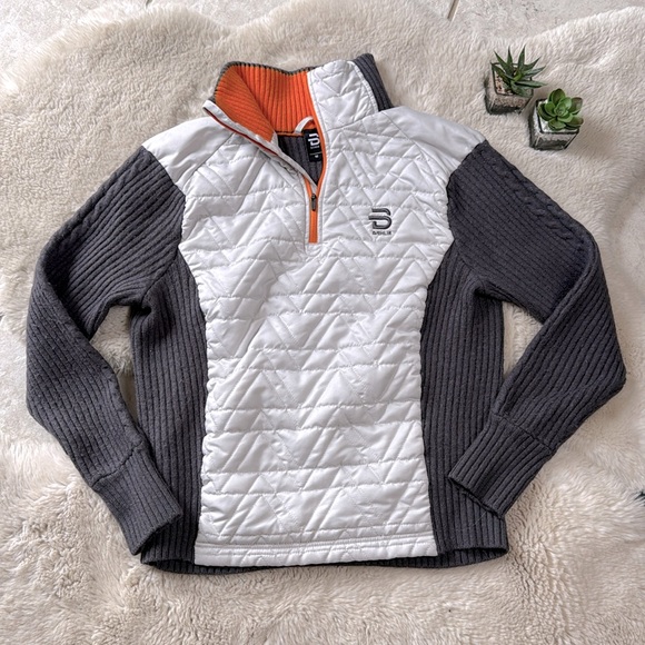 Bjorn Daehlie Sweater Half Zip Comfy Women’s Medium Grey Off White Orange - Picture 1 of 14